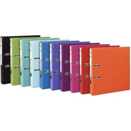 Carton de 10 classeurs à levier en plastique PREM'TOUCH format A4 maxi dos 5 cm, coloris pastel assortis