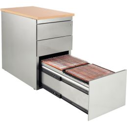 Caisson métal dessus mélamine 3 tiroirs hauteur bureau P60cm plateau chêne/corps alu