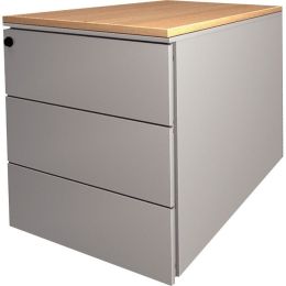 Caisson métallique mobile 3 tiroirs plateau mélamine hêtre/corps alu