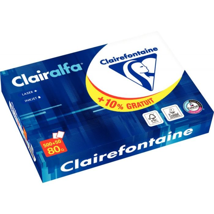 Ramette de 550 feuilles format A4 80g blanc CLAIRALFA Papiers reprographiques blanc 80g