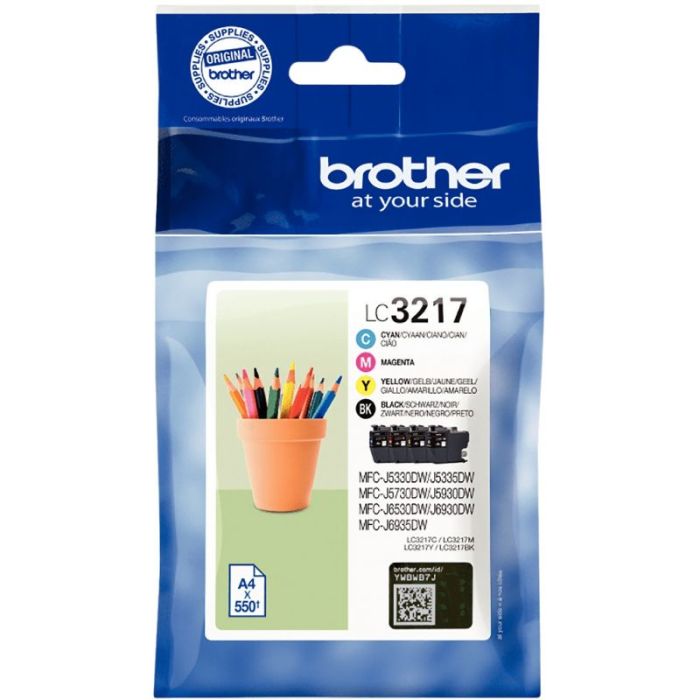 Brother POT pack de 4 cartouches jet d'encre noire, cyan, magenta et jaune authentique (LC3217VAL) Consommables brother marque