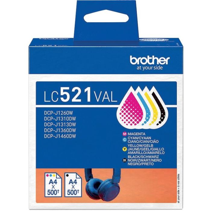 Brother CASQUE lot de 4 cartouches d'encre noir, cyan, magenta, jaune authentique LC521VAL Consommables brother marque