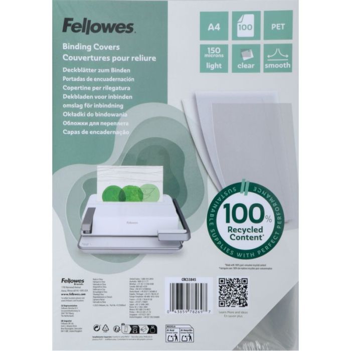 Paquet de 100 couvertures PET lisse incolore épaisseur 15/100ème format A4 Couvertures perforeliure