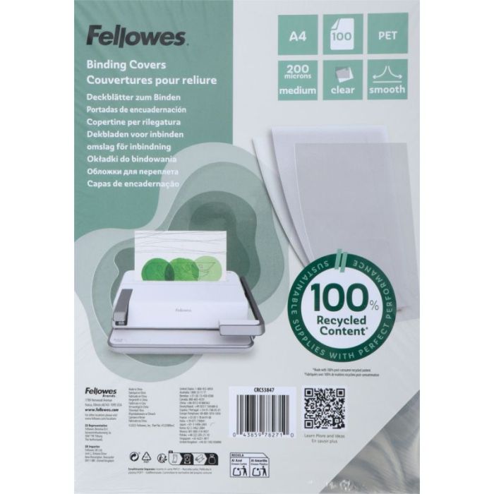 Paquet de 100 couvertures PET lisse incolore épaisseur 20/100ème format A4 Couvertures perforeliure