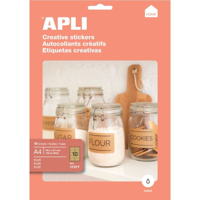 Paquet de 10 feuilles étiquettes kraft rectangulaires format 99.1x57mm Etiquettes et pastilles couleur