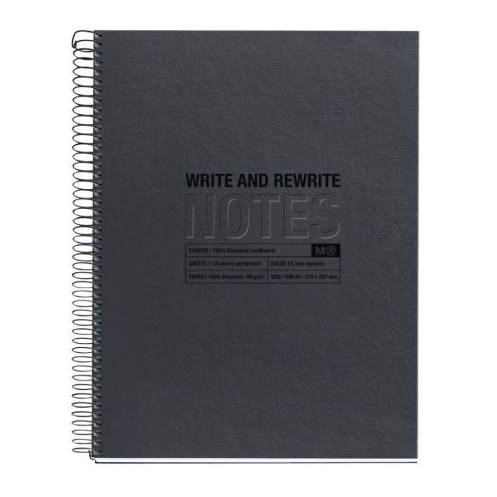 NOTEBOOK MIQUELRIUS format A4, 120 feuilles 80g, quadrillé 5x5, couverture carton recyclé noir Cahiers spirales 21 x 29,7