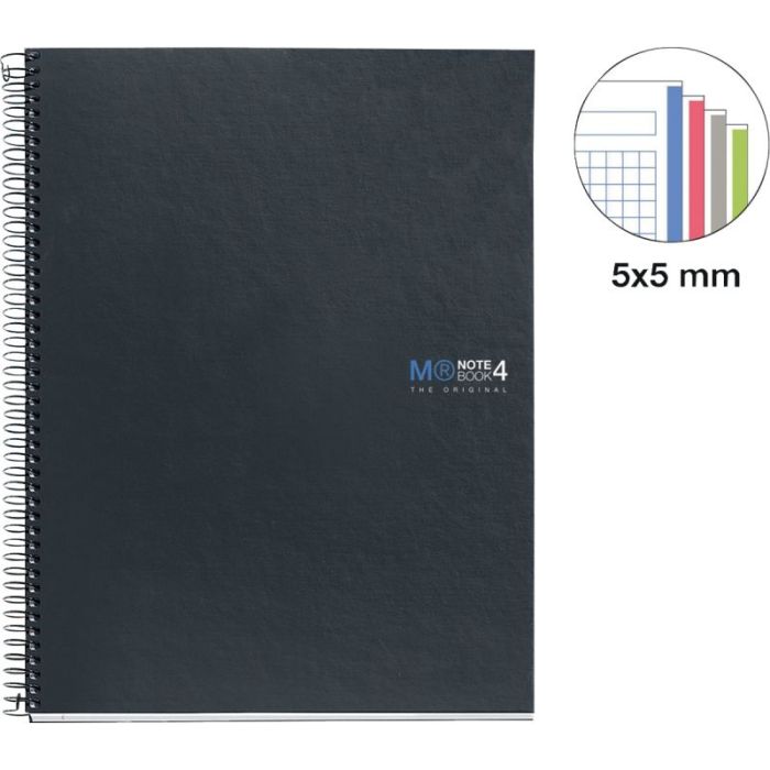 NOTEBOOK MIQUELRIUS format A4, 160 feuilles 70g, quadrillé 5x5, couverture carton rigide grafit Cahiers spirales 21 x 29,7