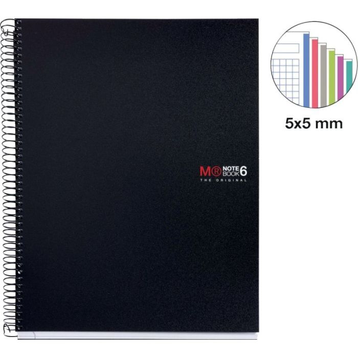NOTEBOOK MIQUELRIUS format A4, 150 feuilles 70g, quadrillé 5x5, couverture PP noir Cahiers spirales 21 x 29,7