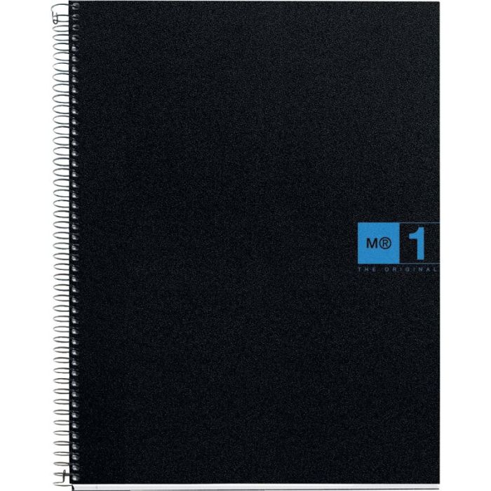 NOTEBOOK MIQUELRIUS format A4, 80 feuilles 70g, quadrillé 5x5, couverture PP noir, intérieur bleu Cahiers spirales 21 x 29,7