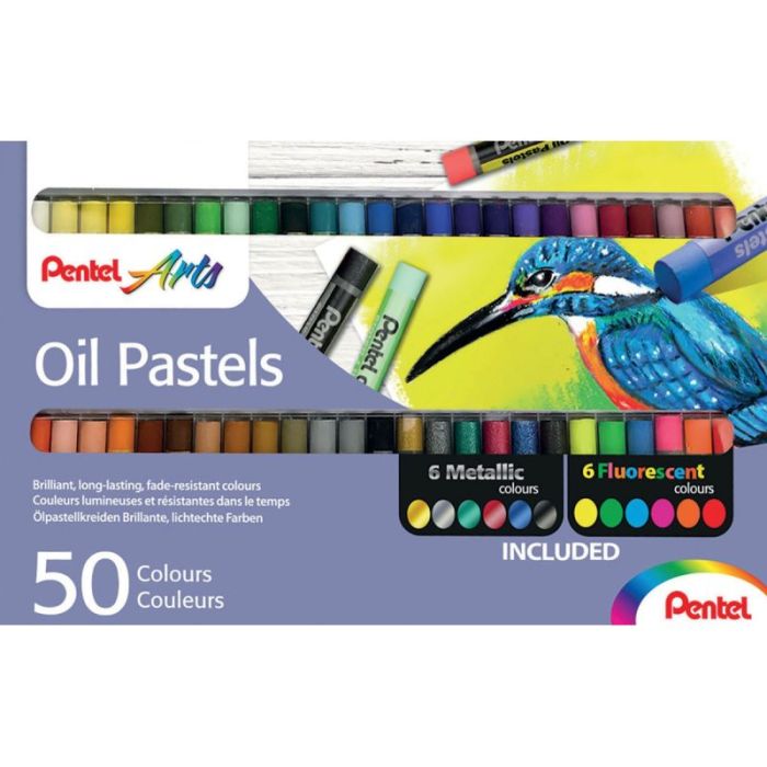 Boîte de 50 pastels à l'huile PHN classique fluo et métal Craies pastel a l'huile