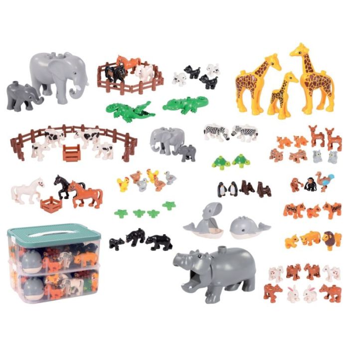 Boite d'animaux et de clôtures pour briques de construction, 100 pièces Jeux de construction divers