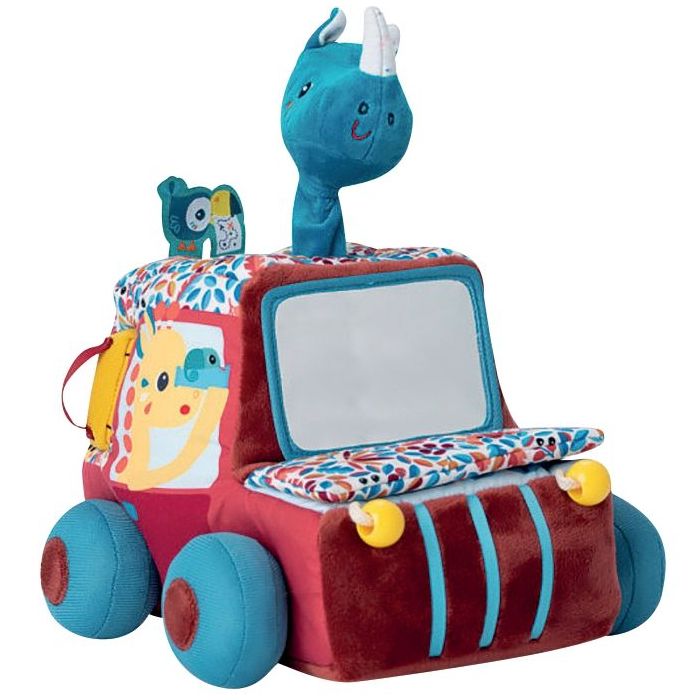 Voiture d'activités safari Jack le lion LILLIPUTIENS Jouets d'eveil en tissu
