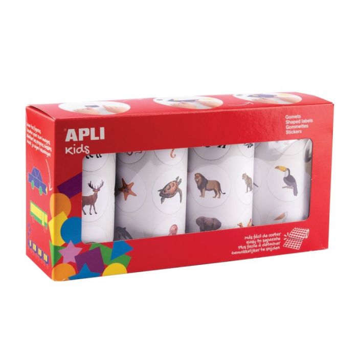 Pack de 4 rouleaux maxi gommettes animaux adhésifs permanents Gommettes