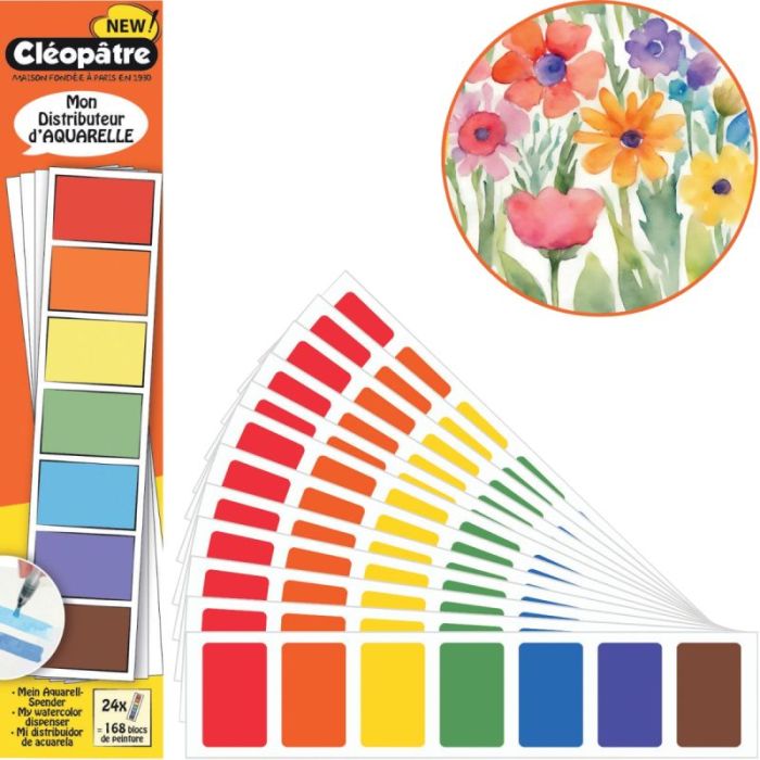 Carnet distributeur de 24 feuilles de 168 blocs de peintures aquarelles coloris assortis Gouaches en pastilles