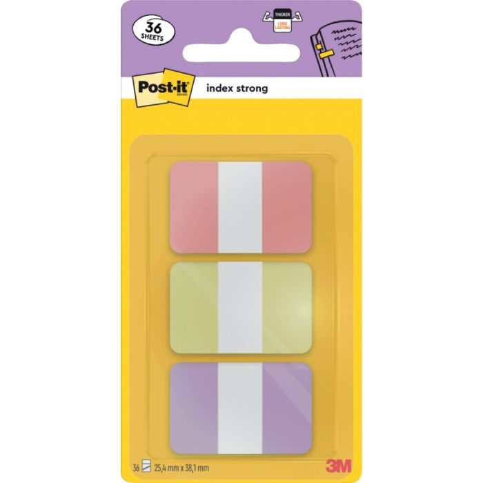 Carte de 36 index rigide standard format 25,4 x 38 mm rose, jaune, violet Index