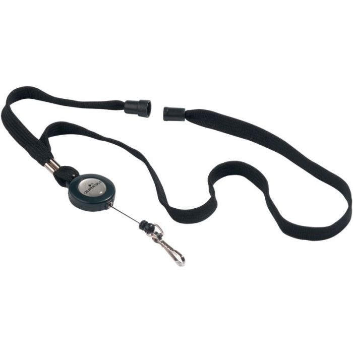 Lacet textile avec enrouleur et mousqueton noir Badges porte noms