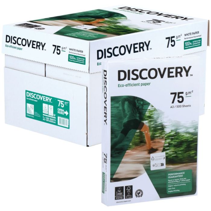 Carton de 5 ramettes de 500f format A3 75g blanc DISCOVERY Papiers reprographiques blanc 60 a 75g