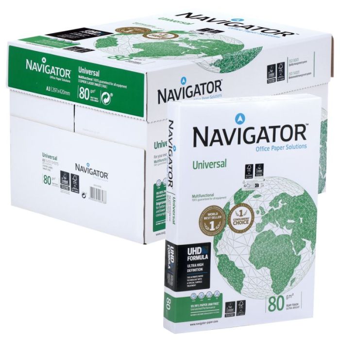 Carton de 5 ramettes de 500f format A3 80g blanc NAVIGATOR Papiers reprographiques blanc 80g