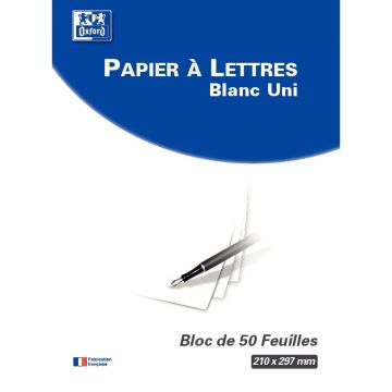 Bloc de correspondance 50 feuilles, format A4, papier blanc uni 80g