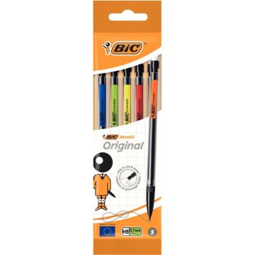 Blister de 5 porte-mines bic matic classique 0,7 HB assortis