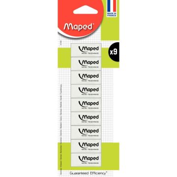 Blister de 9 gommes Maped en plastique