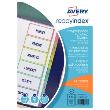 Jeu de 12 intercalaires personnalisables en polypropylène ReadyIndex™ format A4