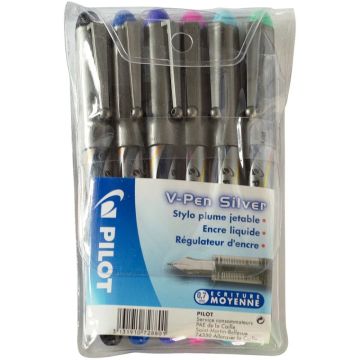Blister de 6 stylos plumes jetable V-Pen assortis