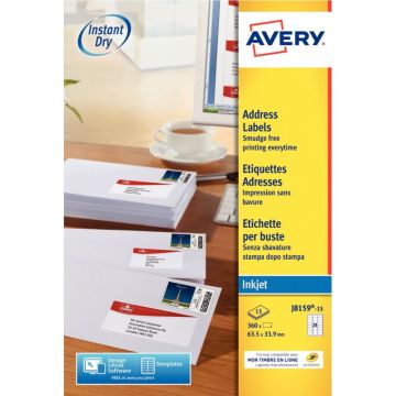 Paquet de 360 étiquettes adresse jet d'encre blanc 63,5x33,9mm