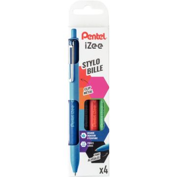 Pochette de 4 stylos bille Izee assortis