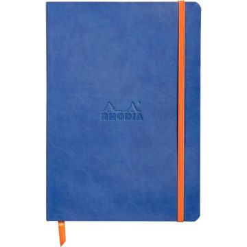 Carnet RHODIARAMA format A5 160 pages, dot (pointillés), couverture souple en simili cuir, bleu saphir