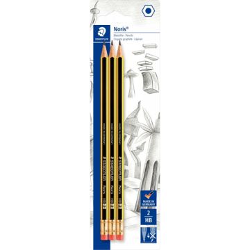 Blister de 3 crayons graphite HB avec l'embout en gomme