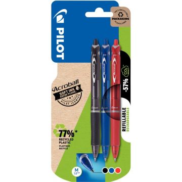 Blister de 3 stylos bille Acroball pointe moyenne assortis