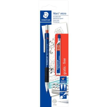 Staedtler Mars Micro, Porte-mine en métal de 0.5 mm, Étui blister avec 1 étui à mines HB 0.5 mm