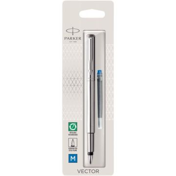 Blister de 1 stylo plume Vector avec une cartouche bleue