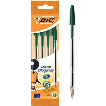 Blister de 4 stylos bille Cristal pointe moyenne verts
