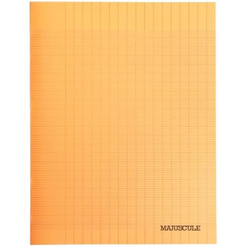 Piqûre 48 pages MAJUSCULE, format A4 (21x29,7 cm), papier blanc 90g, réglure seyès, couverture en polypropylène orange