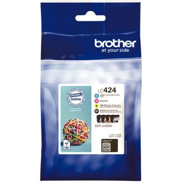 Brother ÉLASTIQUE pack de 4 cartouches jet d'encre noire, cyan, magenta et jaune authentique (LC424VAL)