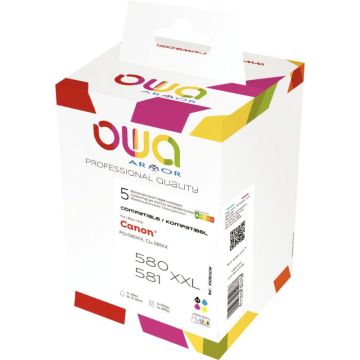 OWA lot 5 cart encre 2xN CMJ très hte capa remanufacturées compatibles Canon PGI580XXL/CLI581XXL