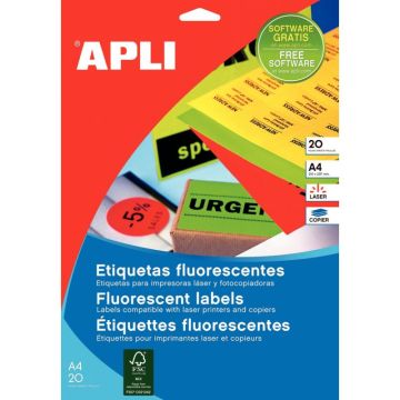 Pochette de 20 étiquettes laser/copieur 210x297mm coloris  jaune Flaconuo