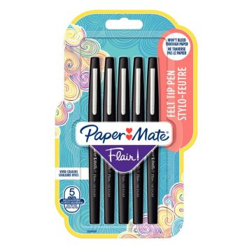 Blister de 5 feutres Flair noirs