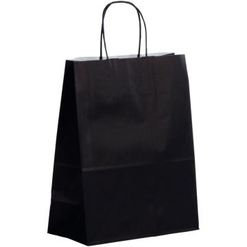 Paquet de 50 sacs kraft noir 23x+12x30cm poignées torsadées