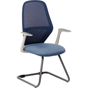 Lot de 2 sièges visiteur structure gris clair/Assise et résille gris bleu
