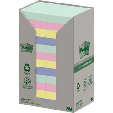 Tour distributrice de 24 blocs de 100 feuilles post-it recyclées et repositionnables 38x51 mm collection nature