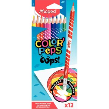 Pochette de 12 crayons de couleur Oops effaçables