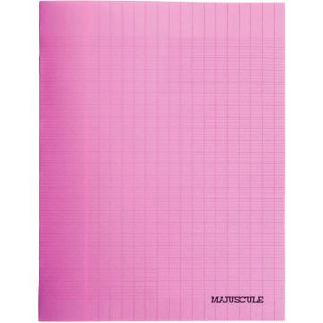 Piqûre 48 pages MAJUSCULE, format A4 (21x29,7 cm), papier blanc 90g, réglure seyès, couverture en polypropylène rose