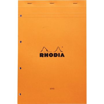 Bloc de bureau RHODIA 80 feuilles perforées, format A4+, réglure seyès, papier blanc 80g