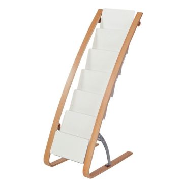 Présentoir fixe 6 compartiments blanc et bois