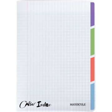 Cahier piqué 96 pages 4 index, couverture polypropylène, format A4, seyès
