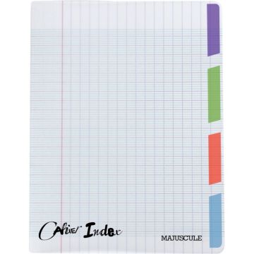 Cahier piqué 140 pages 4 index, couverture polypropylène, format 17x22 cm, seyès