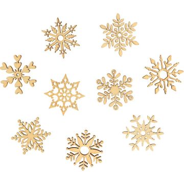 Boite de 45 mini decorations bois brut flocon